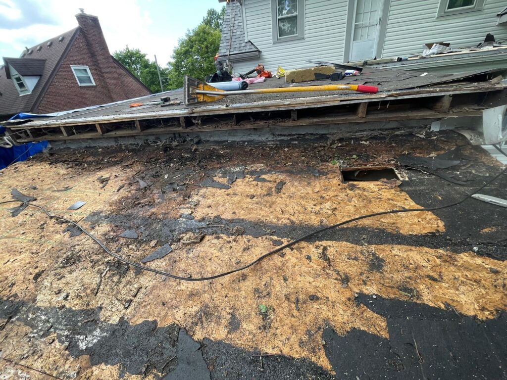 old roof decking to be pulled out