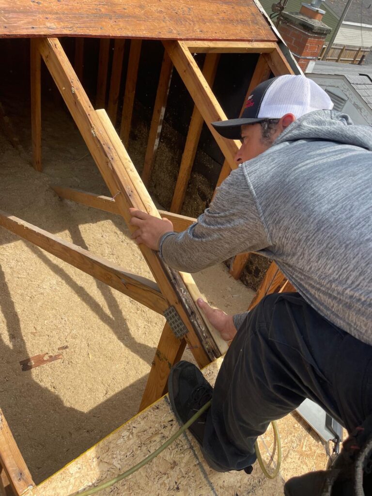 newly supported roof rafters