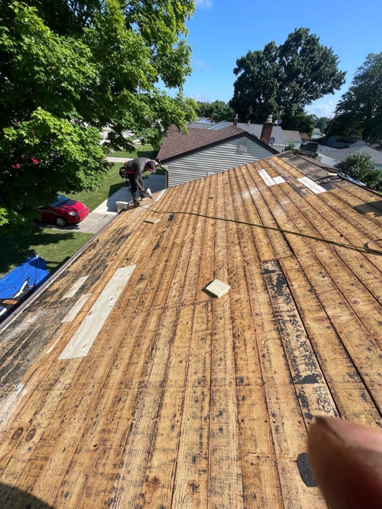 old roof decking with repairs