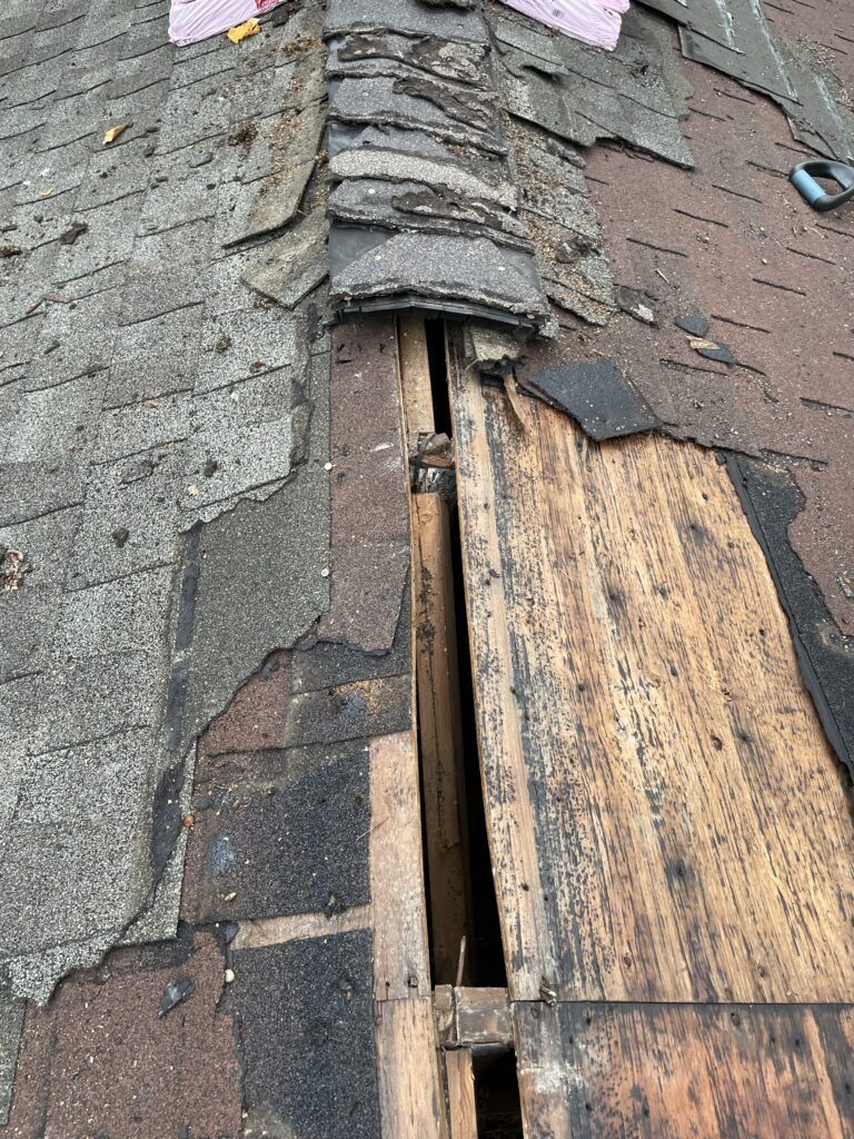 Rotted and damaged roof ridge