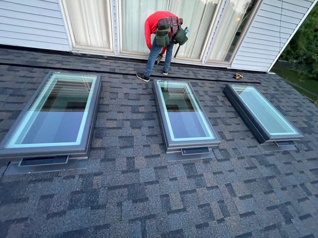 3 newly installed skylights side by side