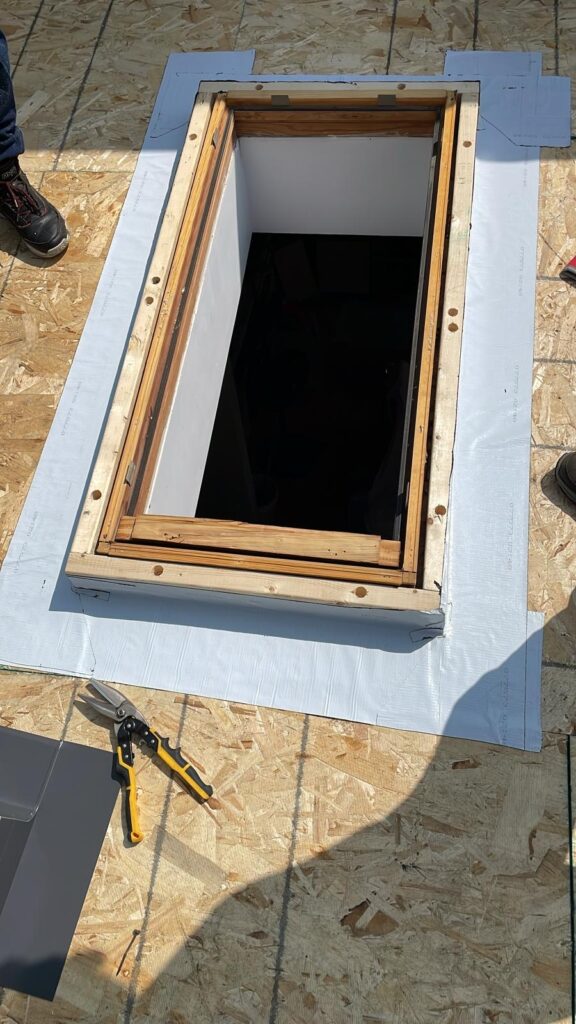 In progress installation of new skylight