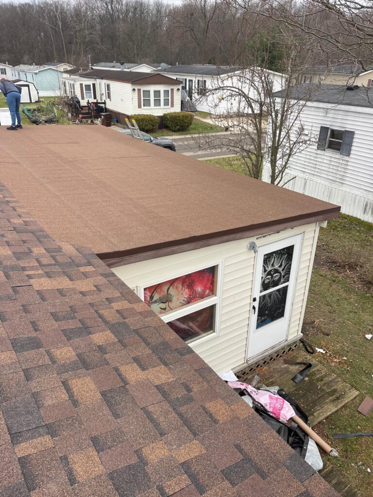 Completed installation of a self adhering bitumen roof