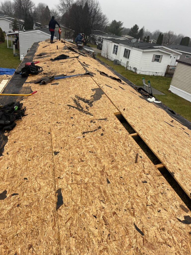 torn off roof exposing old decking