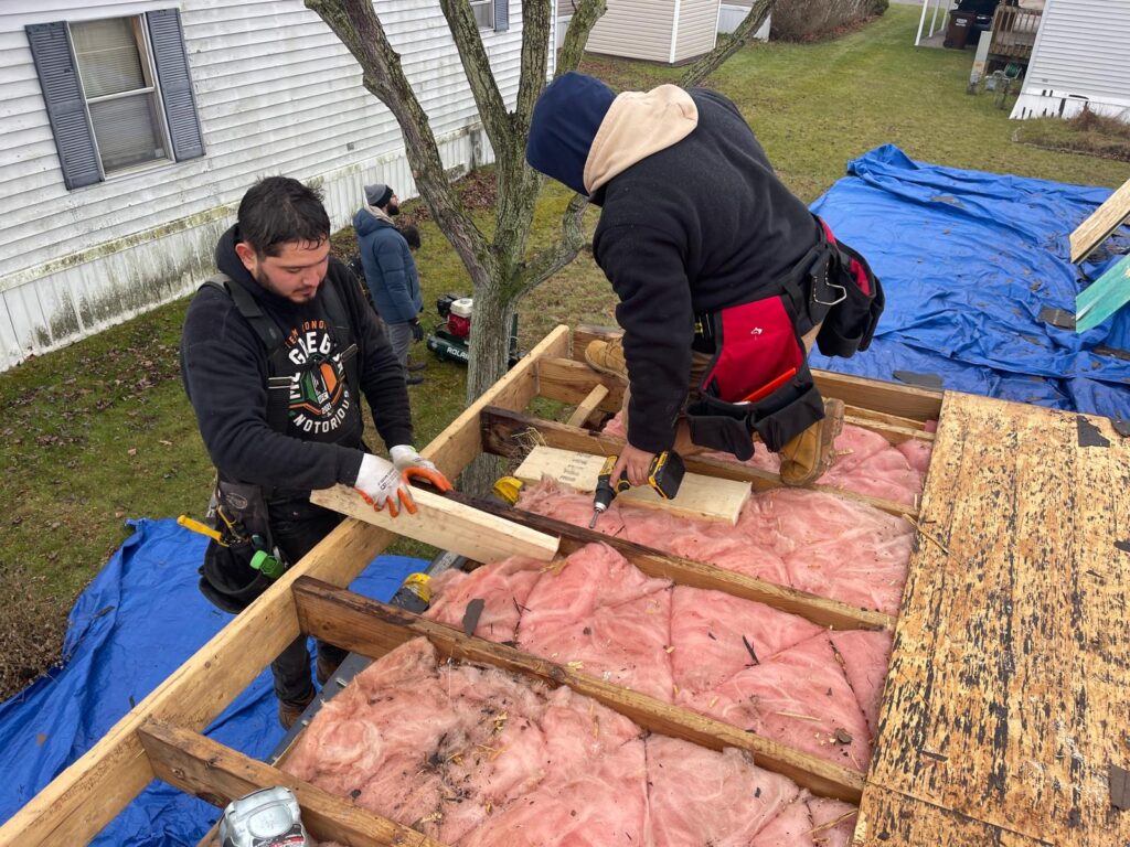 roof rafter reinforcement in progress