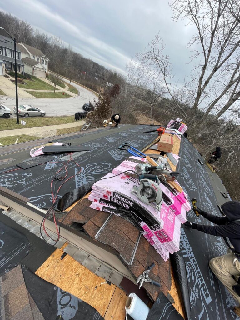 New roof shingles stacked up ready to be installed